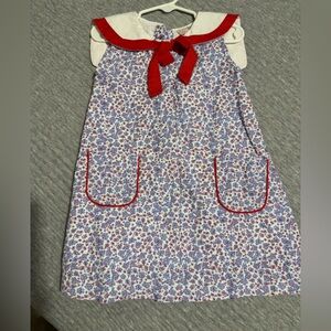 Girls' Floral Sailor Dress with Red Trim and Bow Size 3T